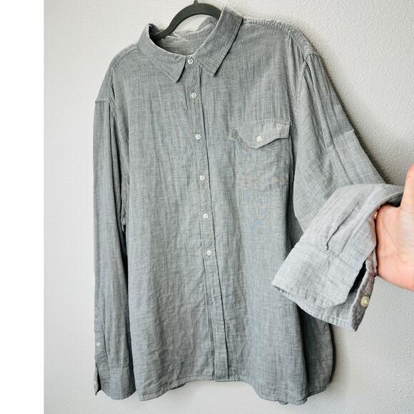 Goodfellow Light Gray Linen Long Sleeve Button Collared Shirt 2XL - Picture 1 of 12